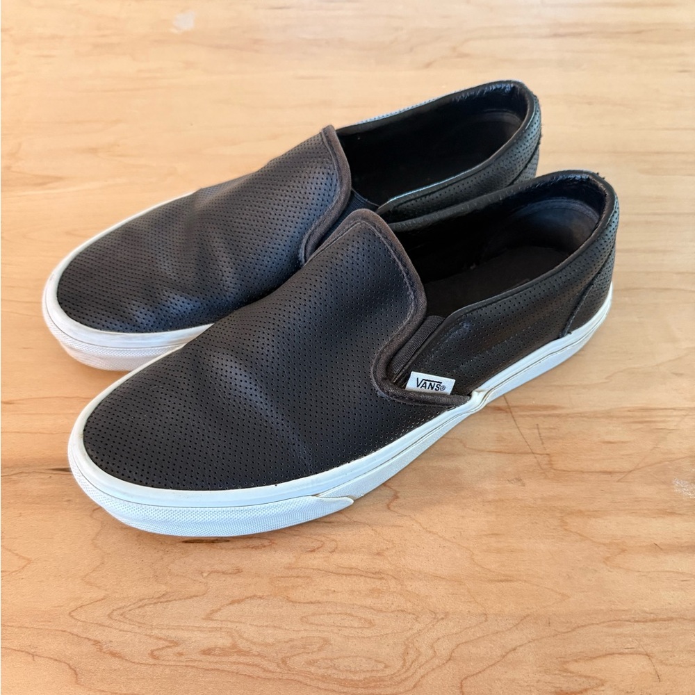 Women’s Black Leather Slip on Vans 9
